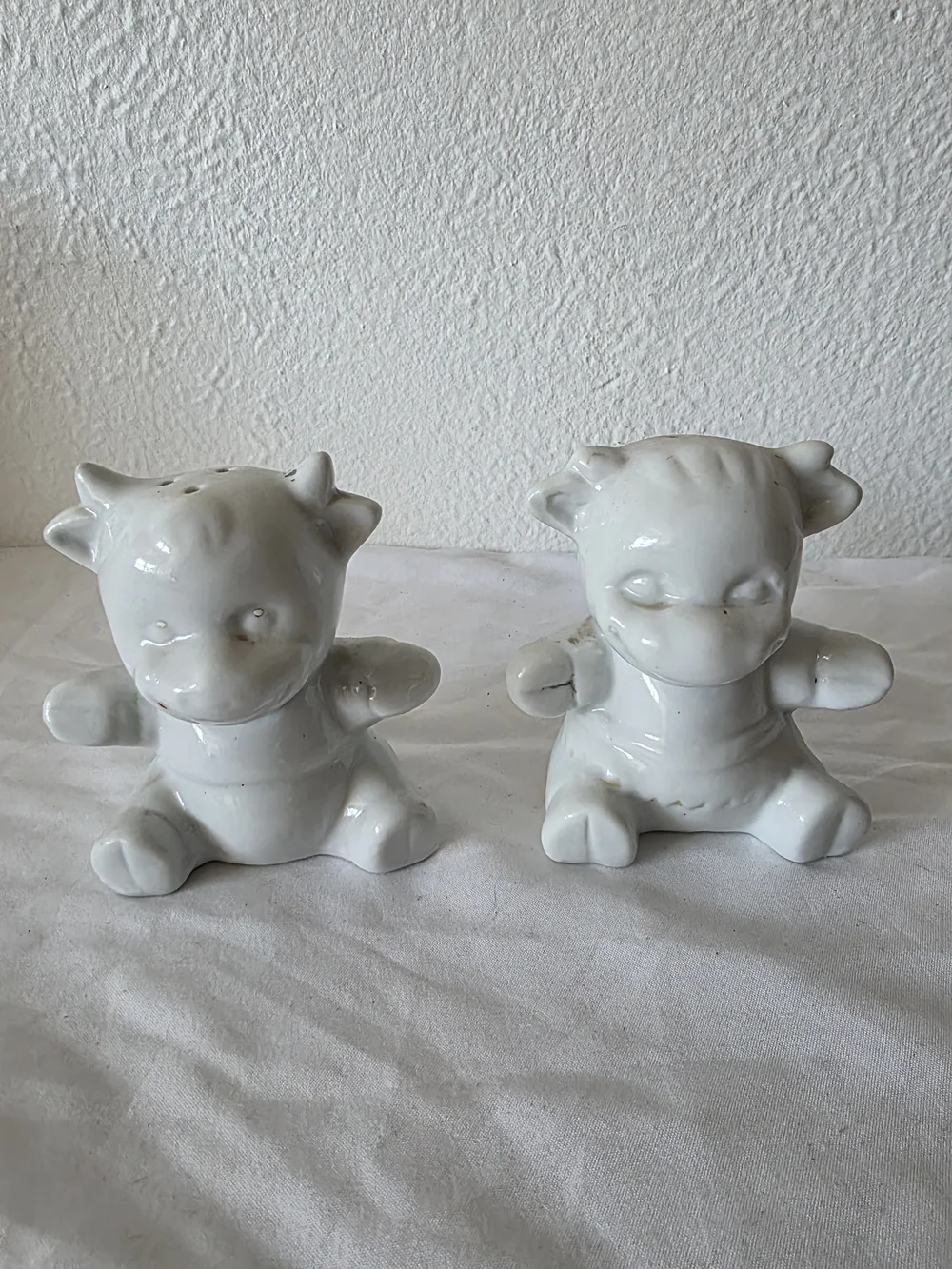 Vintage Ceramic White Cow Salt & Pepper Shakers